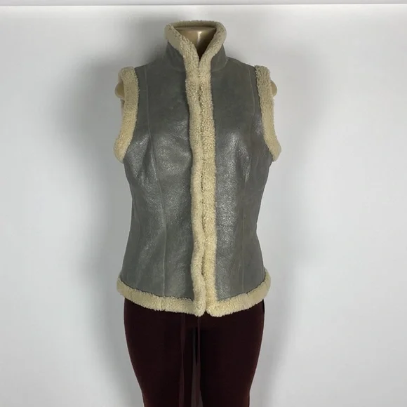 トップス RALPH LAUREN black label / leather vest Ralph Lauren Black Label Sleeveless Leather Faced Top sz 12